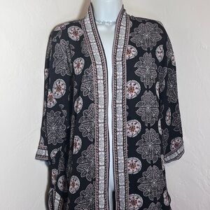 Max Studio Black and Orange Patterned Kimono Boho Cover Up Size Medium